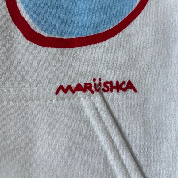 Marushka Hand Printed Bicycle Hoodie Women's White Sweatshirt Size Small - Picture 3 of 9